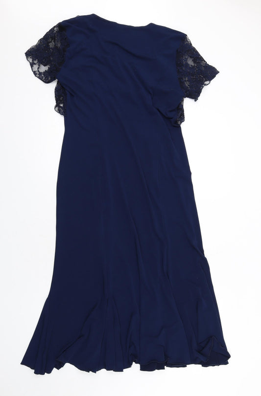 Lily Rose Womens Blue Polyester A-Line Size 14 Square Neck Pullover - Lace Sleeves