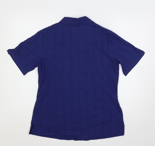 EWM Womens Blue Cotton Basic Button-Up Size 12 Collared