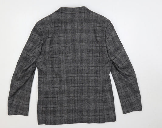 Marks and Spencer Mens Grey Plaid Polyester Jacket Suit Jacket Size 38 Regular