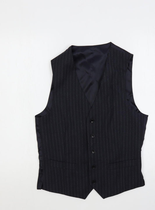 Moss 1851 Mens Blue Striped Wool Jacket Suit Waistcoat Size 34 Regular