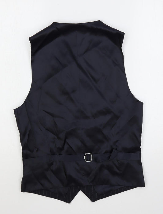 Moss 1851 Mens Blue Striped Wool Jacket Suit Waistcoat Size 34 Regular