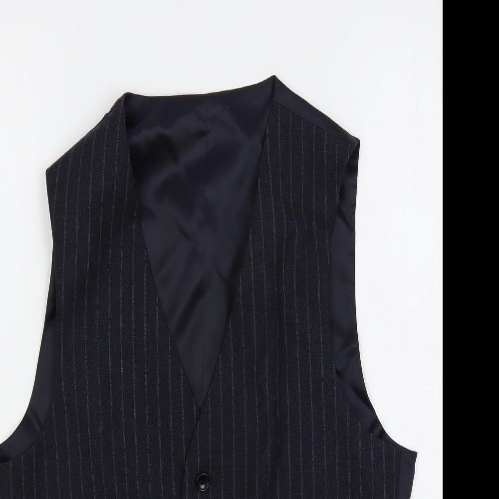 Moss 1851 Mens Blue Striped Wool Jacket Suit Waistcoat Size 34 Regular