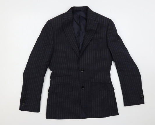 Moss 1851 Mens Blue Striped Wool Jacket Suit Jacket Size 34 Regular