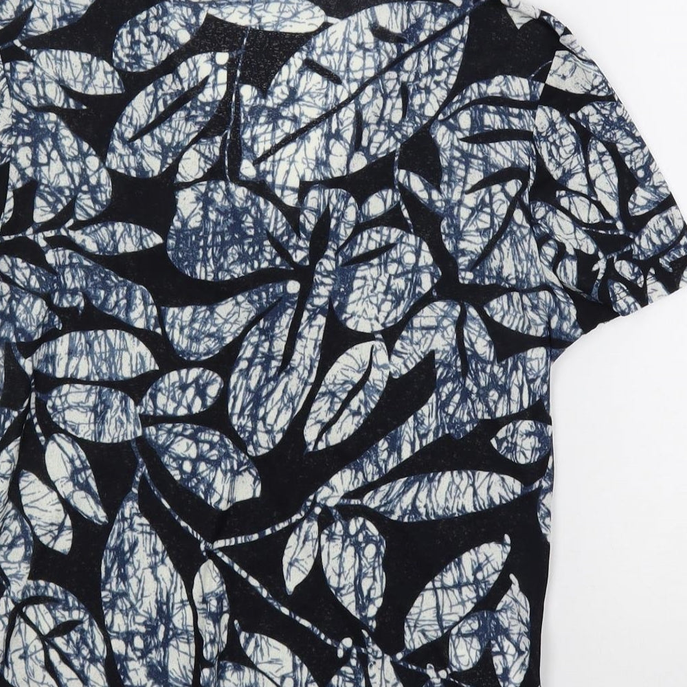 CC Womens Blue Geometric Polyester Basic T-Shirt Size M V-Neck