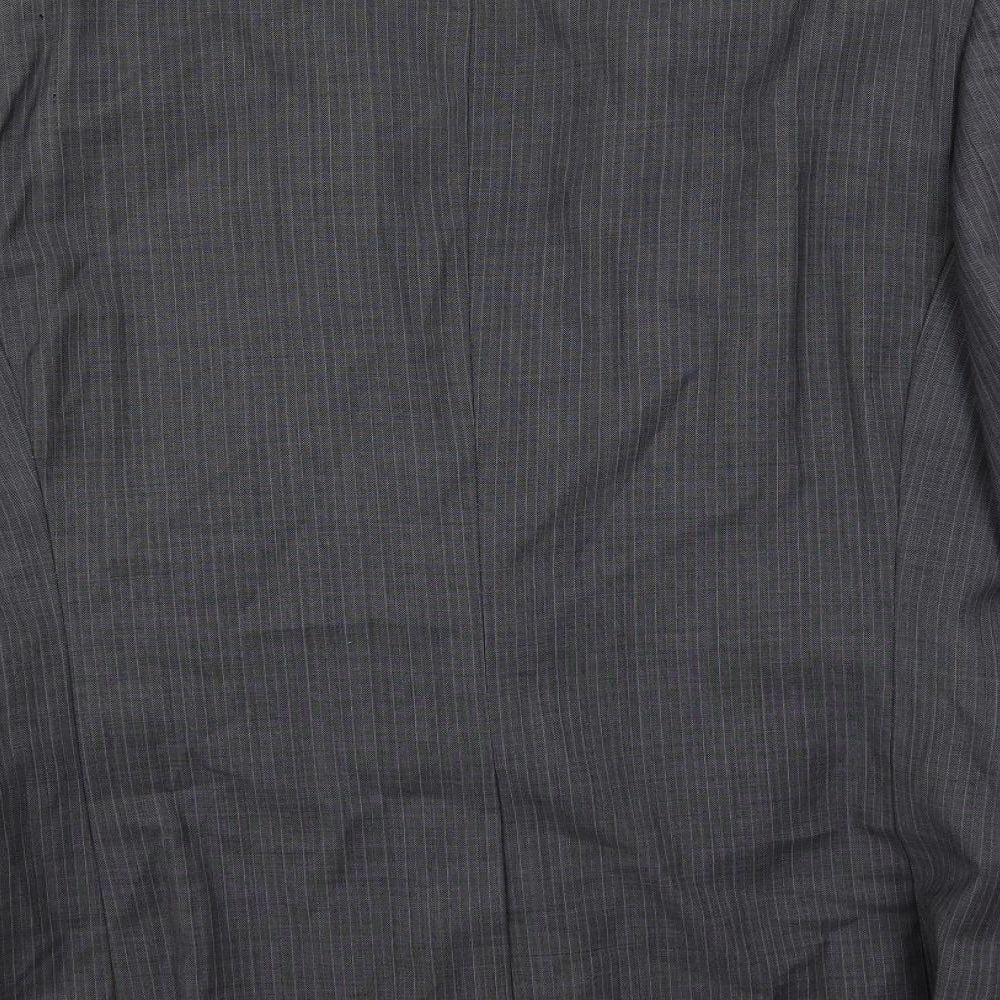 Brand and care label for French Connection men’s grey striped wool jacket suit jacket, size 42, regular