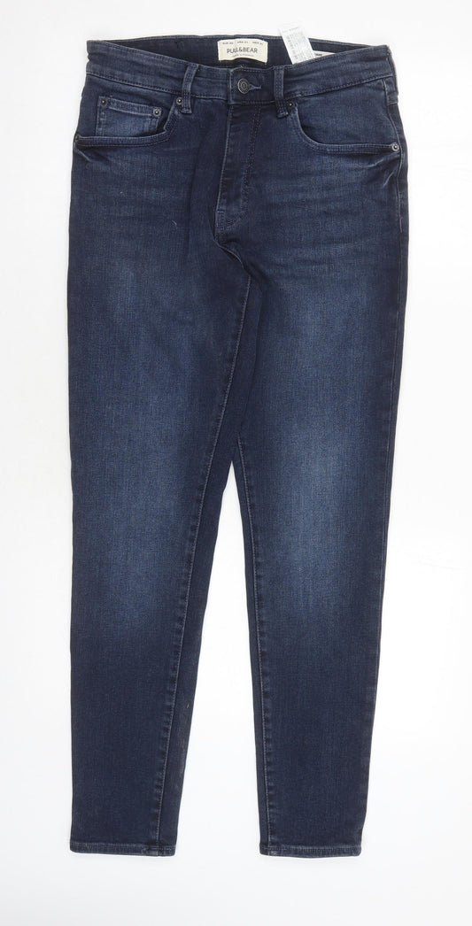 Pull&Bear Mens Blue Cotton Skinny Jeans Size 30 in L30 in Regular Zip
