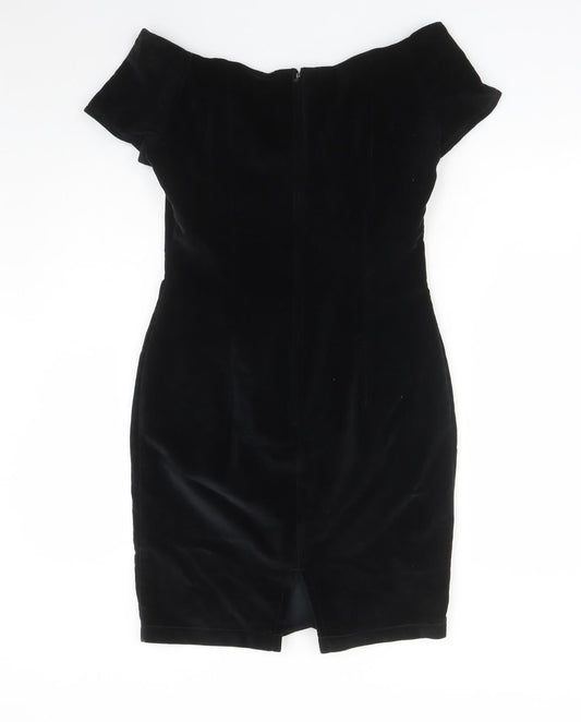 KRISS Womens Black Cotton Shift Size 10 V-Neck Zip