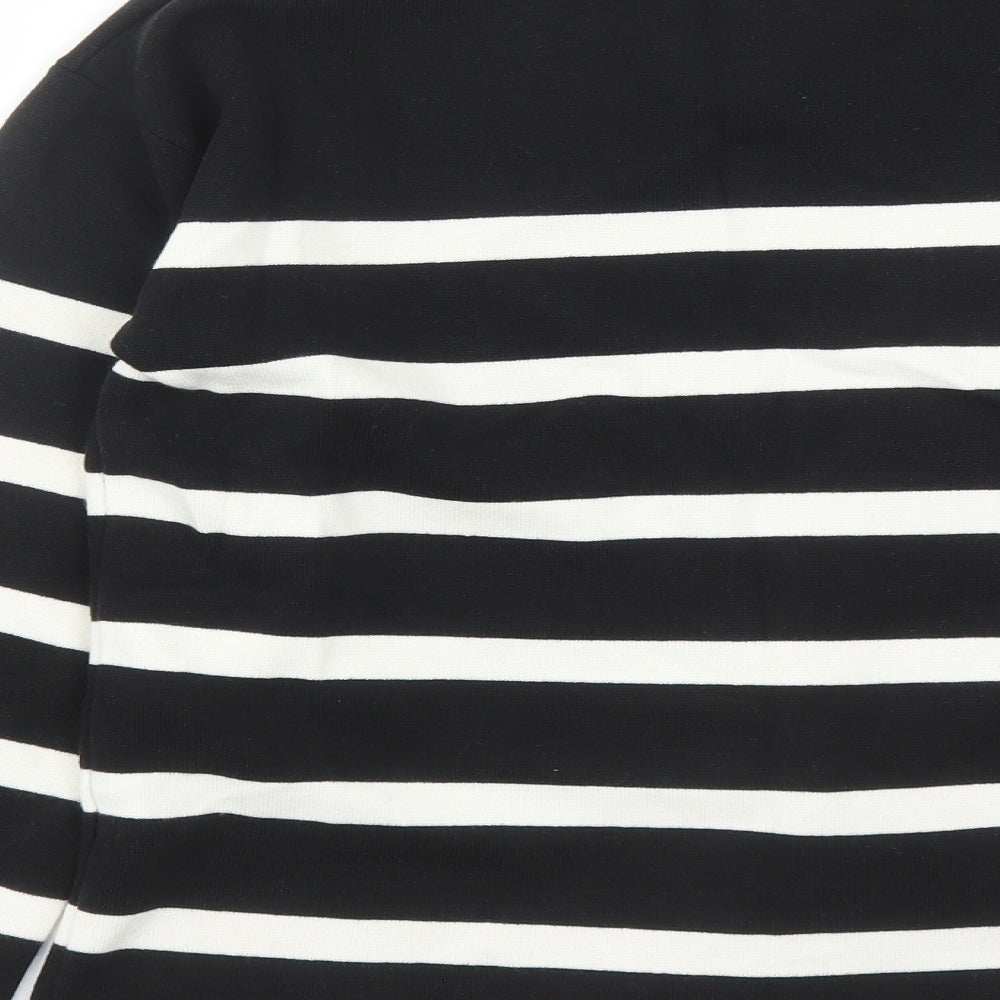 Marks and Spencer Womens Black Round Neck Striped Cotton Pullover Jumper Size M