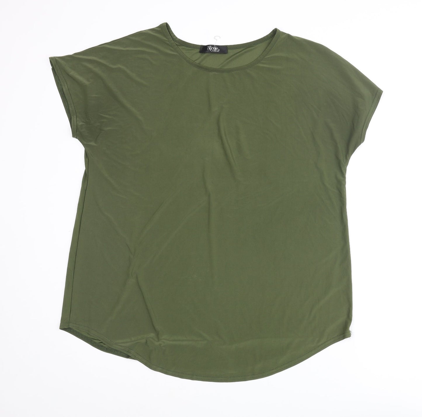 Nicole Womens Green Polyester Basic T-Shirt Size M Round Neck