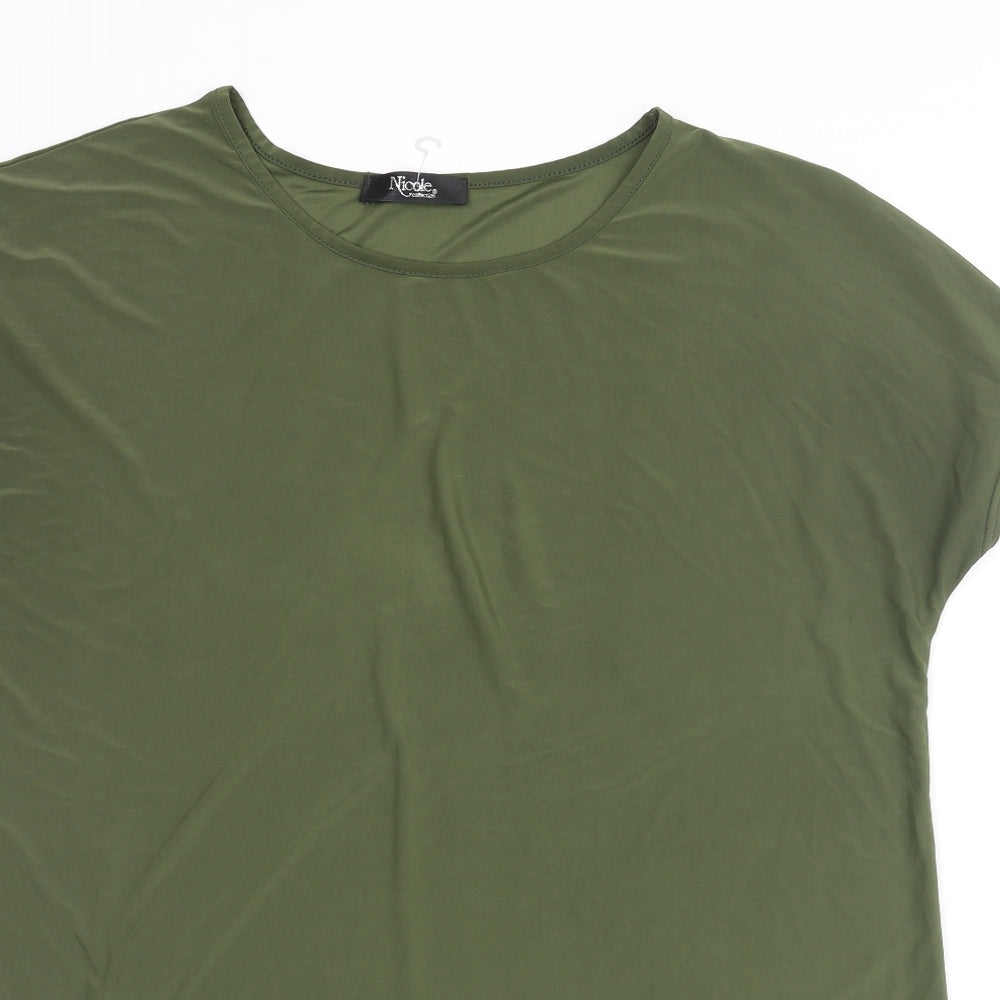 Nicole Womens Green Polyester Basic T-Shirt Size M Round Neck