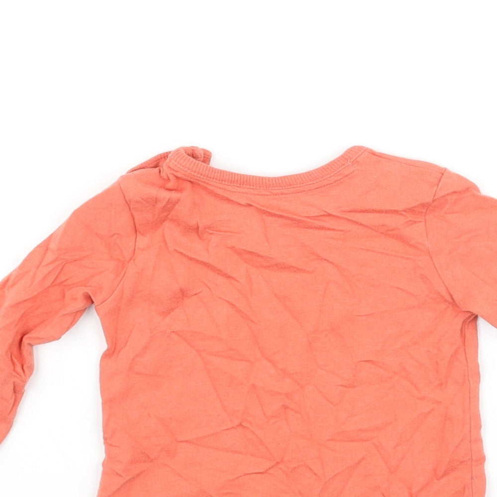 Brand and care label for Disney Baby Orange Cotton Basic T-Shirt, size 3-6, Months Crew Neck Snap - Mickey Mouse 1928