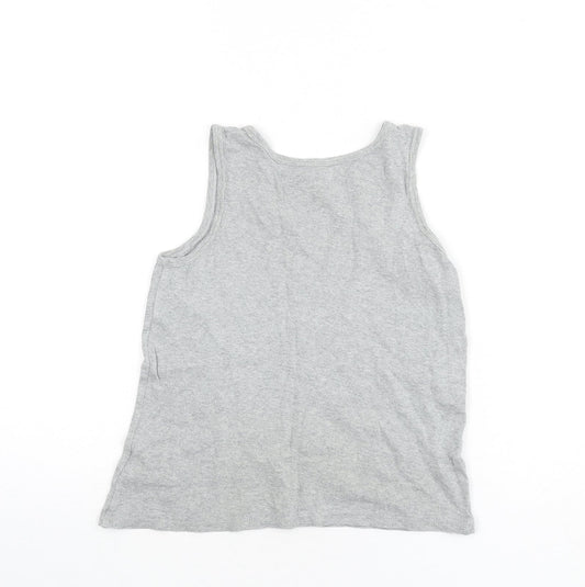 Marks and Spencer Boys Grey 100% Cotton Basic Tank Size 9-10 Years Round Neck Pullover