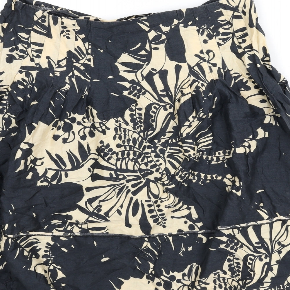 Topshop Womens Black Geometric Cotton Flare Skirt Size 12 Zip - Leaf Print