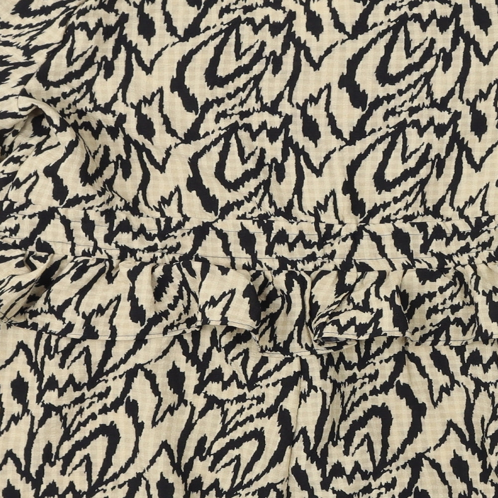 PRETTYLITTLETHING Womens Brown Geometric Polyester Playsuit One-Piece Size 14 L3 in Button - Ruffles