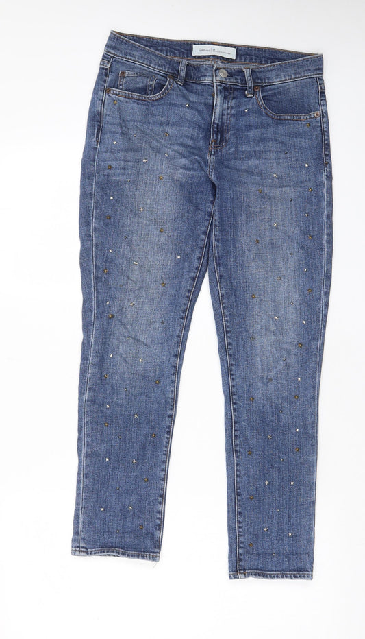 Gap Womens Blue Cotton Capri Jeans Size 30 in L26 in Regular Zip - Pockets, Belt Loops, Star, Studs