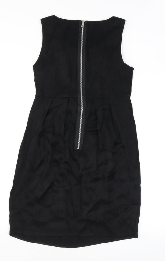 Miss Selfridge Womens Black Viscose Mini Size 10 Round Neck Zip