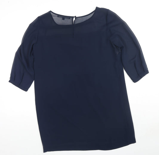 French Connection Womens Blue Polyester Tunic T-Shirt Size 14 Boat Neck - Rhinestone Detail