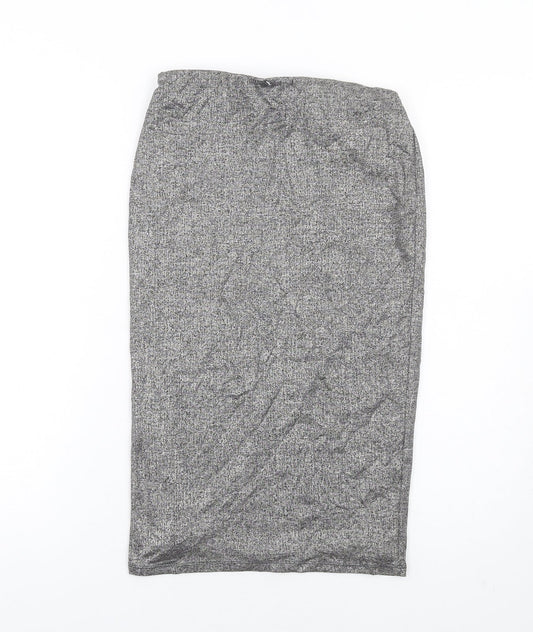 River Island Womens Silver Polyester Straight & Pencil Skirt Size 8