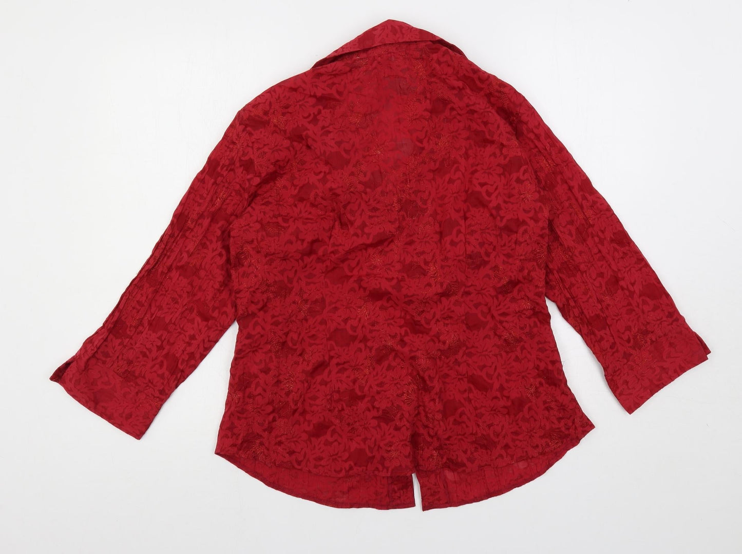 Autonomy Womens Red Floral Polyester Basic Button-Up Size 16 Collared - Embroidered