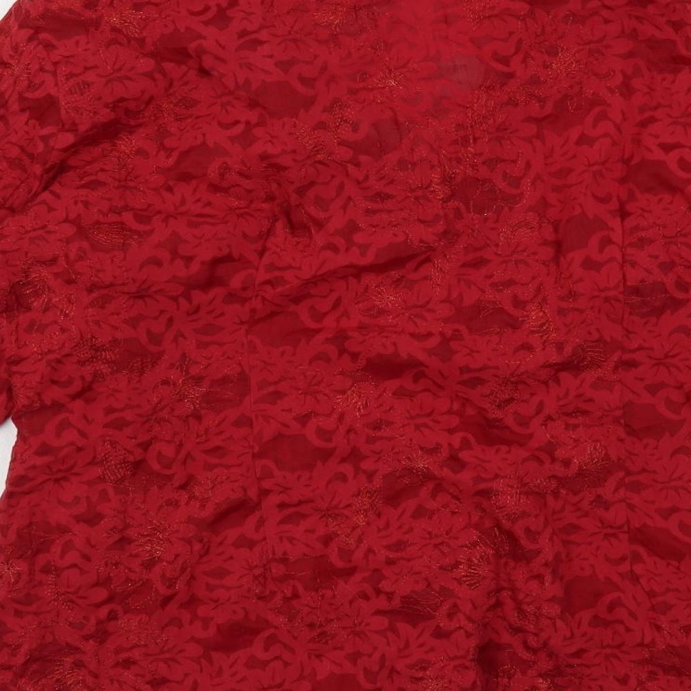 Autonomy Womens Red Floral Polyester Basic Button-Up Size 16 Collared - Embroidered