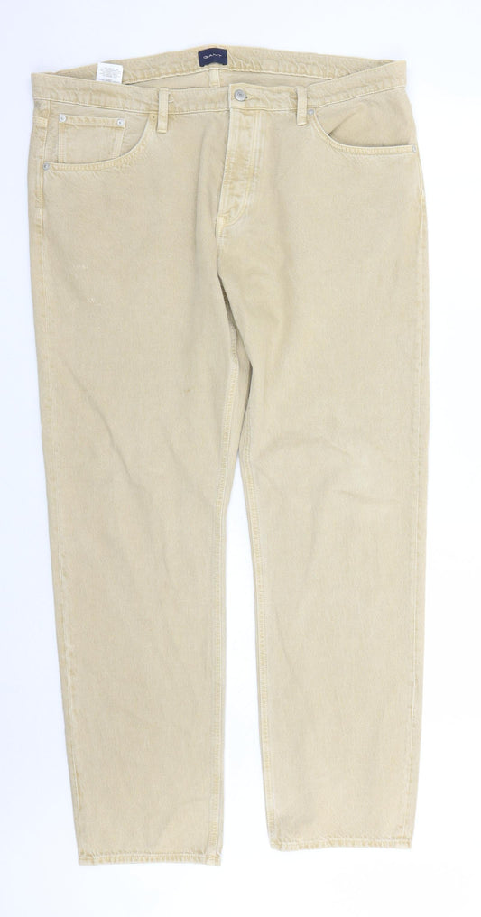 GANT Mens Beige Cotton Straight Jeans Size 40 in L31 in Regular Zip