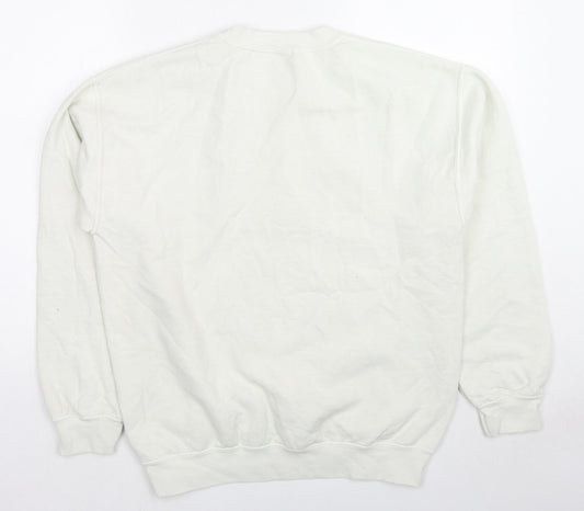 Girl Knows All Womens White Cotton Pullover Sweatshirt Size S Pullover - Barcelona