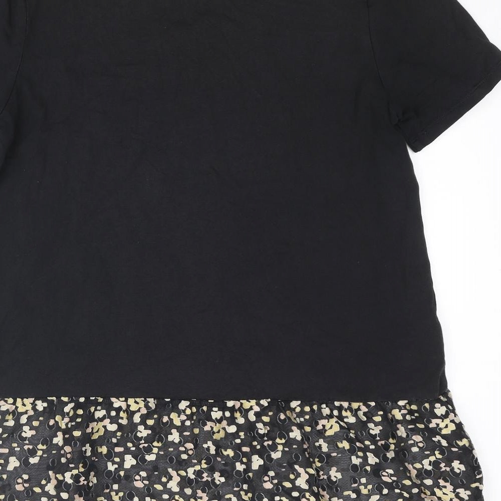 Marks and Spencer Womens Black Cotton Basic T-Shirt Size 12 Round Neck - Frill