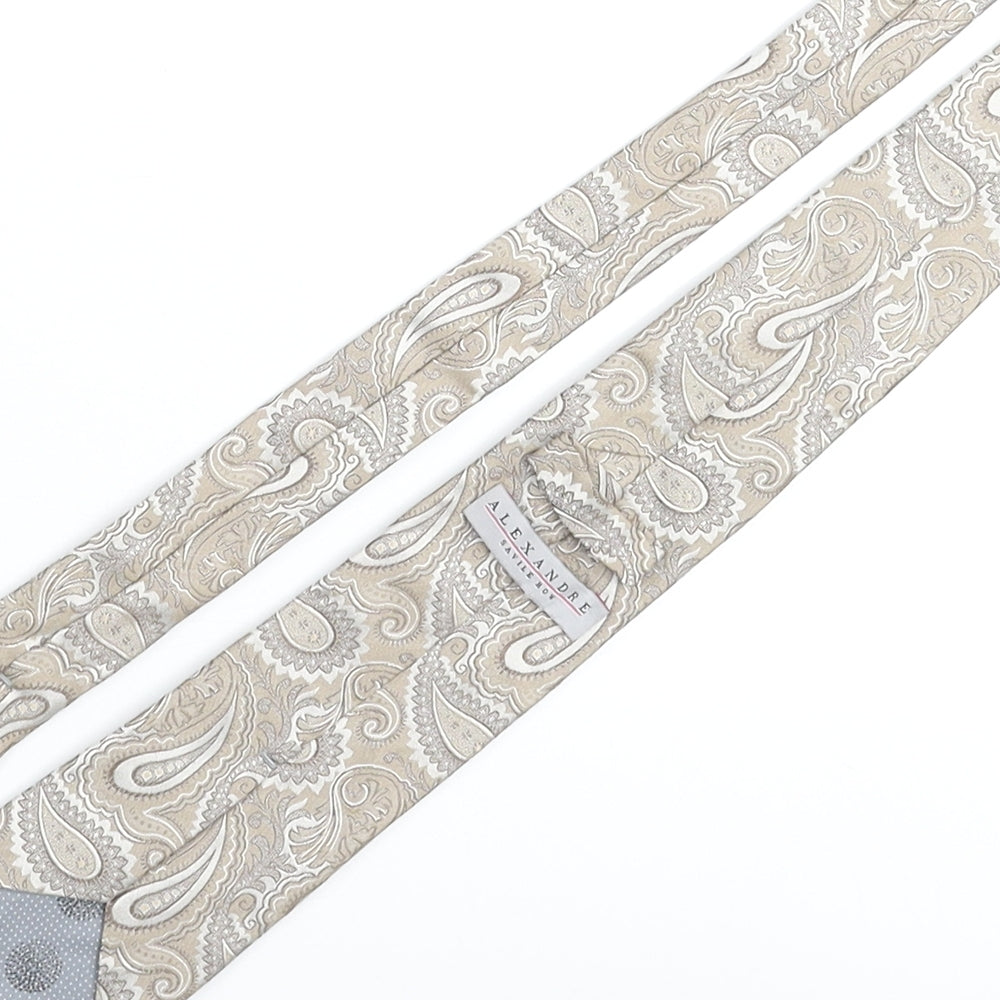 Brand and care label for Alexandre men’s beige paisley silk pointed tie one size