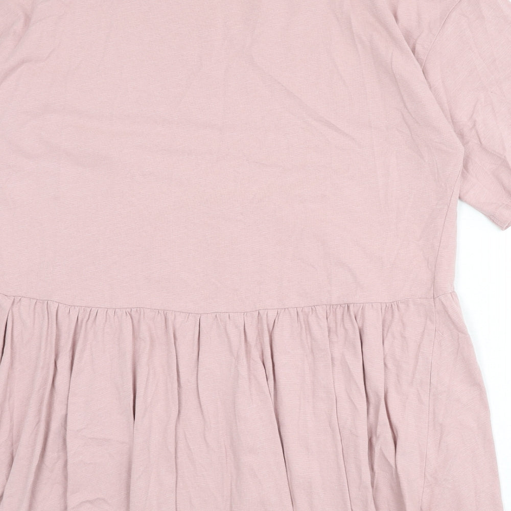 Brand and care label for ASOS women’s pink 100% cotton a-line, size UK 10, round neck pullover