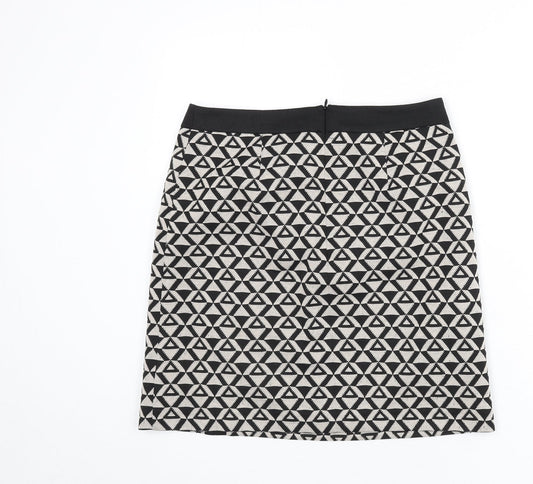 Wallis Womens Black Geometric Polyester A-Line Skirt Size 10 Zip - Triangles