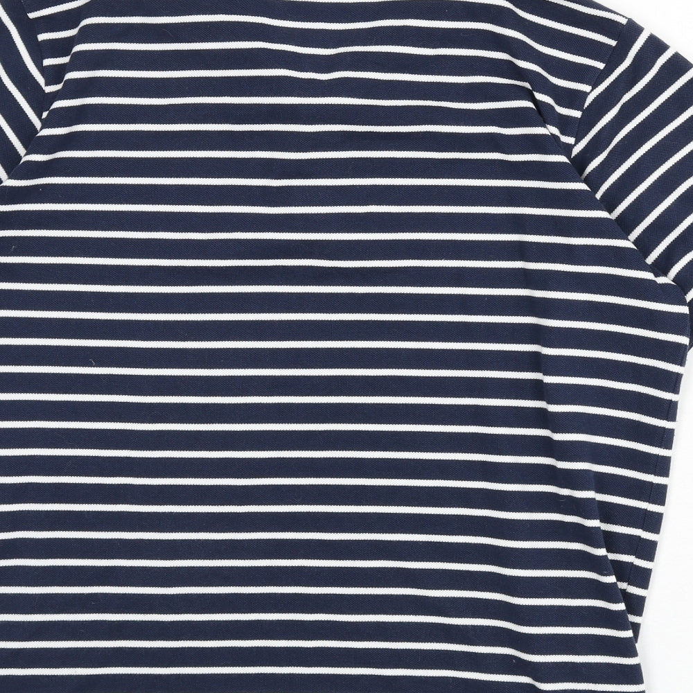 Premier Man Mens Blue Striped Polyester Polo Size M Collared Button