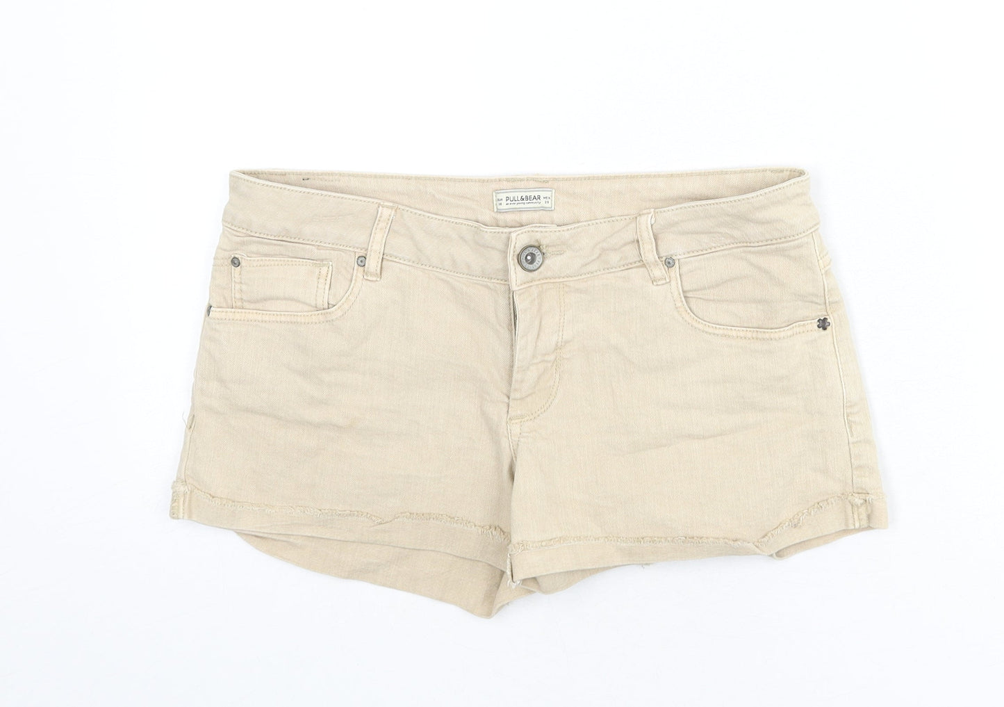 Pull&Bear Womens Beige Cotton Hot Pants Shorts Size 10 Regular Zip