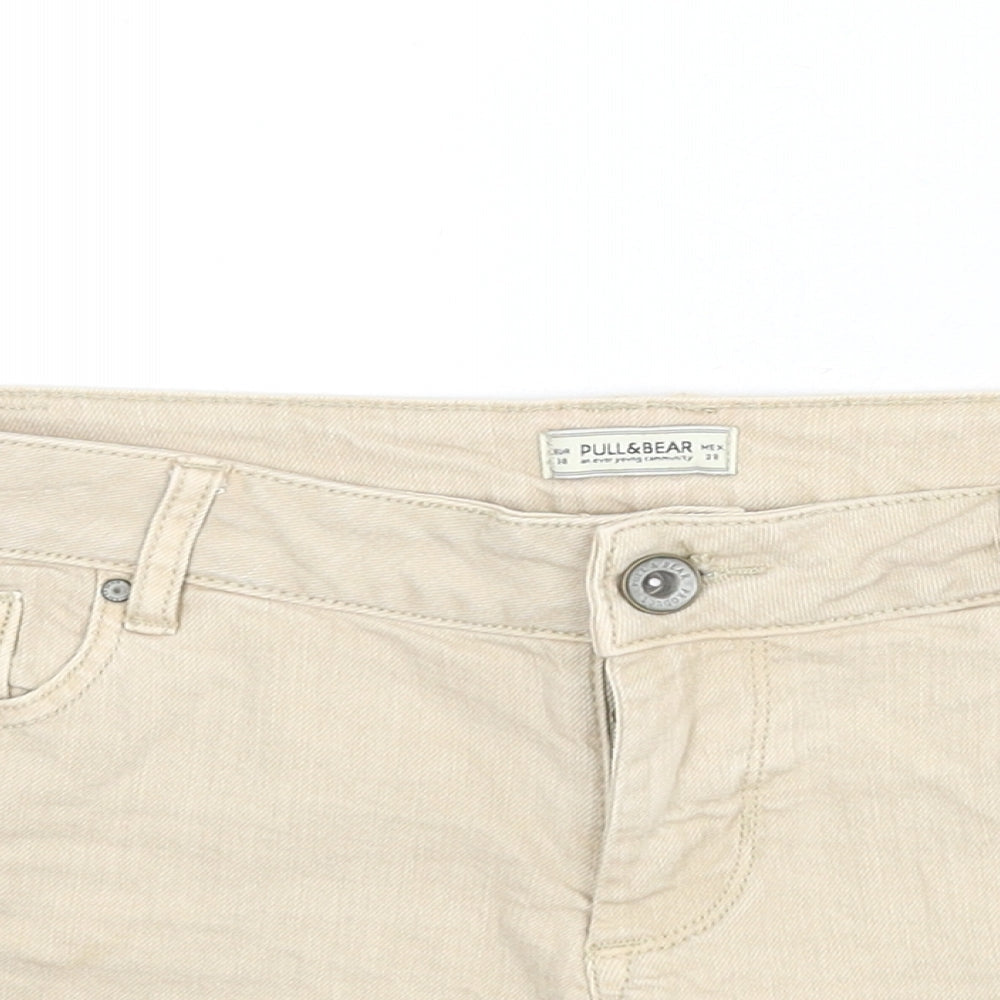 Pull&Bear Womens Beige Cotton Hot Pants Shorts Size 10 Regular Zip