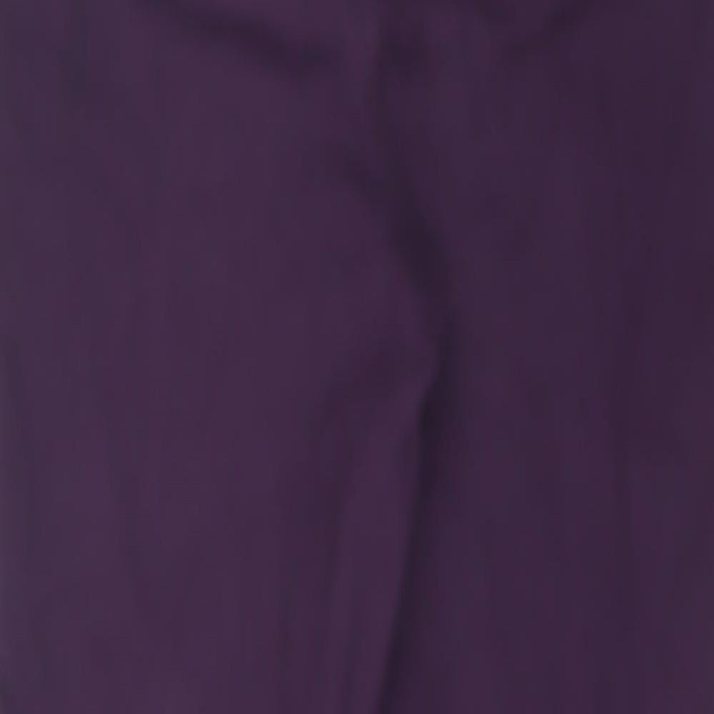 Brand and care label for Denim women’s purple cotton skinny jeans, size UK 14, 26-inch leg regular