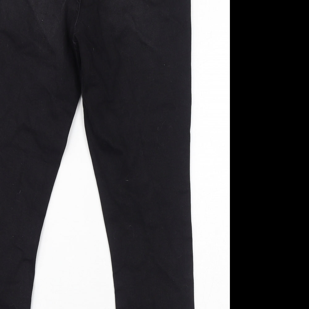Brand and care label for Denim & Co. women’s black cotton tapered jeans, size UK 16, 27-inch leg regular zip