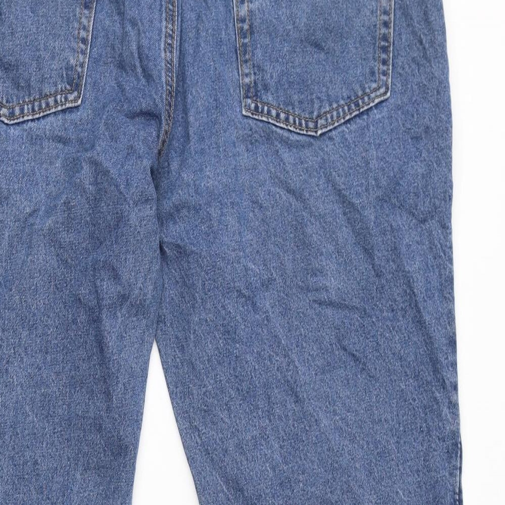Brand and care label for Easy women’s blue cotton cropped jeans, size UK 38, in, 30-inch leg regular zip