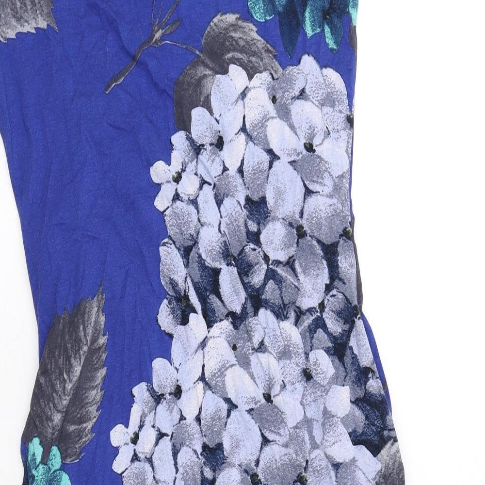 Phase Eight Womens Blue Floral Viscose Bodycon Size 12 Round Neck Pullover - Ruched