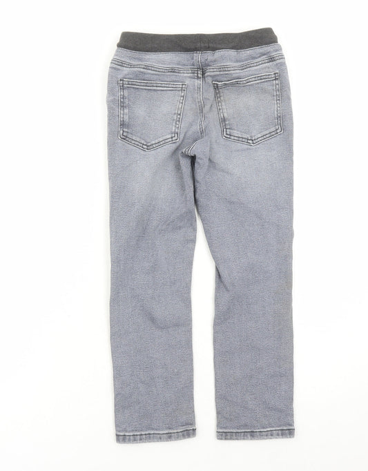 NEXT Boys Grey Cotton Straight Jeans Size 9 Months L22 in Extra-Slim Drawstring - Elasticated Waist
