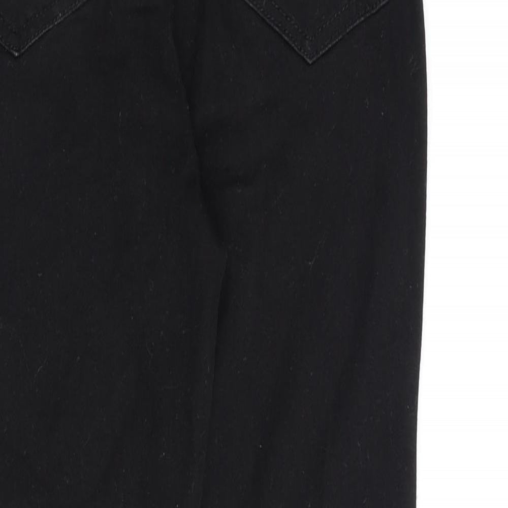 Brand and care label for In the Style women’s black cotton straight jeans, size UK 8, 26-inch leg regular zip