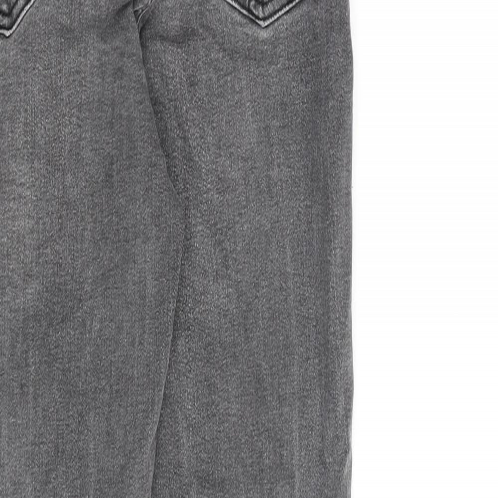 Brand and care label for Denim & Co. women’s grey cotton straight jeans, size UK 8, 26-inch leg regular zip