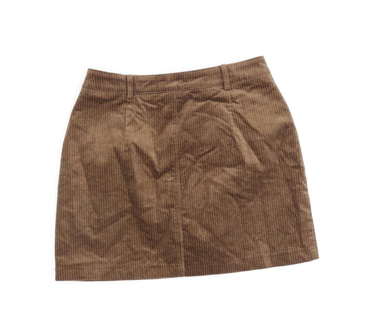 Qian Lang Womens Brown Cotton A-Line Skirt Size 28 in Zip