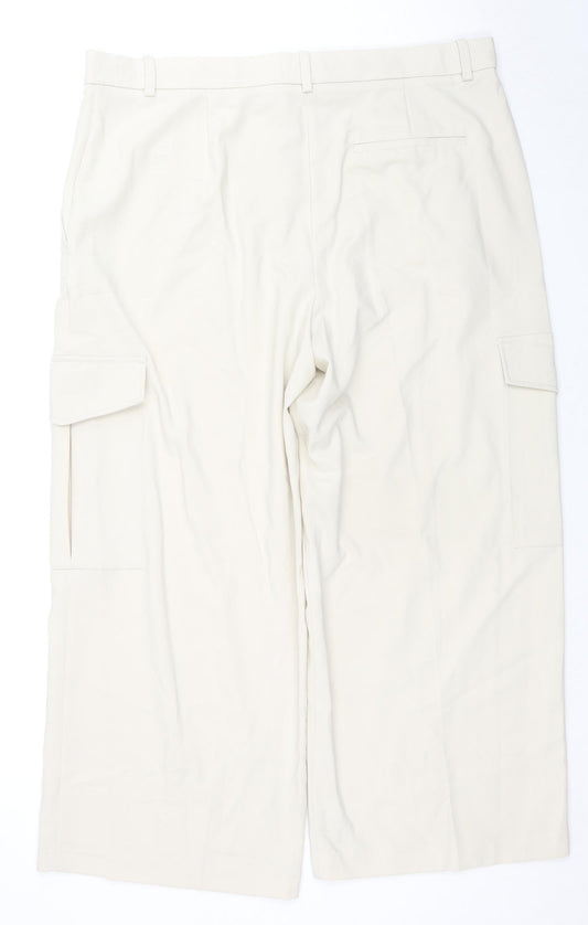 Marks and Spencer Womens Beige Polyester Cargo Trousers Size 20 L27 in Regular Zip