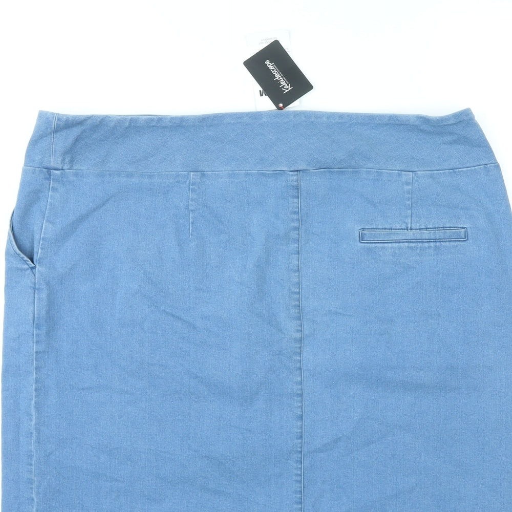 Brand and care label for Kaleidoscope women’s blue cotton a-line skirt, size UK 20