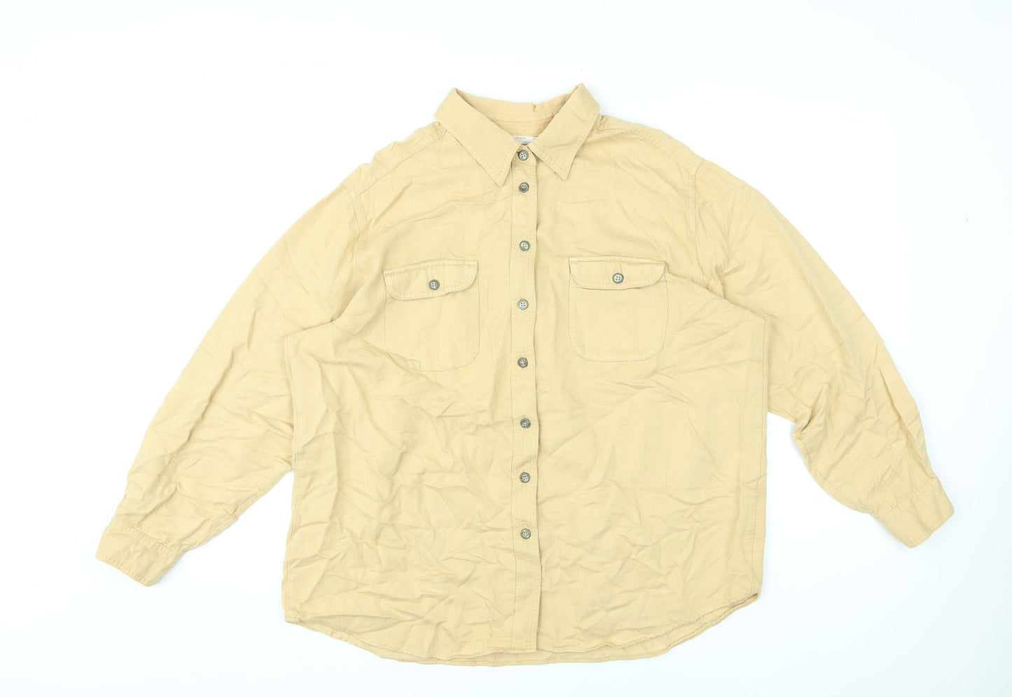 St Michael Womens Yellow Viscose Basic Button-Up Size 18 Collared - Vintage