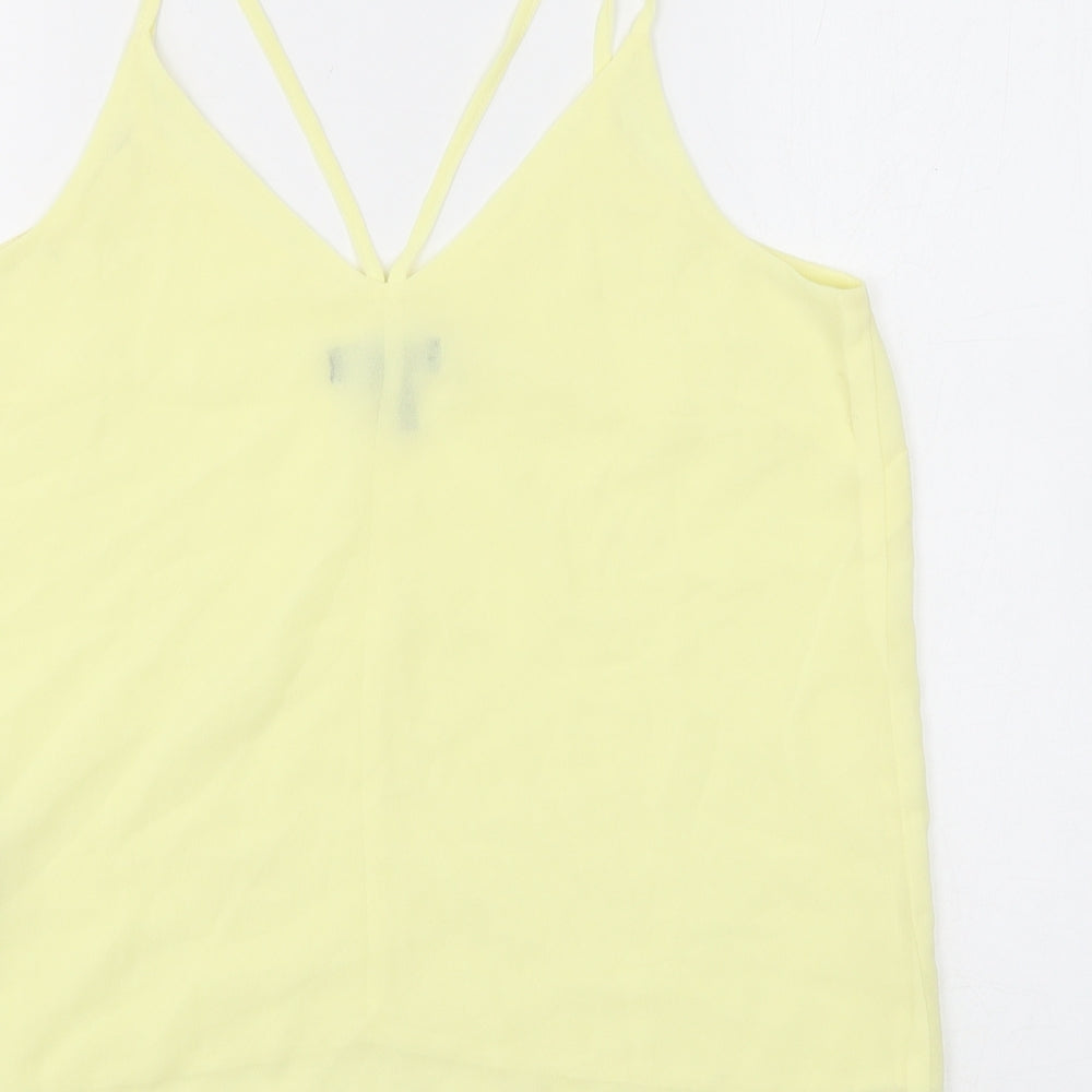 New Look Womens Yellow Polyester Basic Tank Size 8 V-Neck - Sheer
