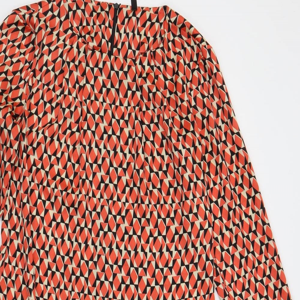 United Colors of Benetton Womens Red Geometric Polyester Shift Size S Boat Neck Zip