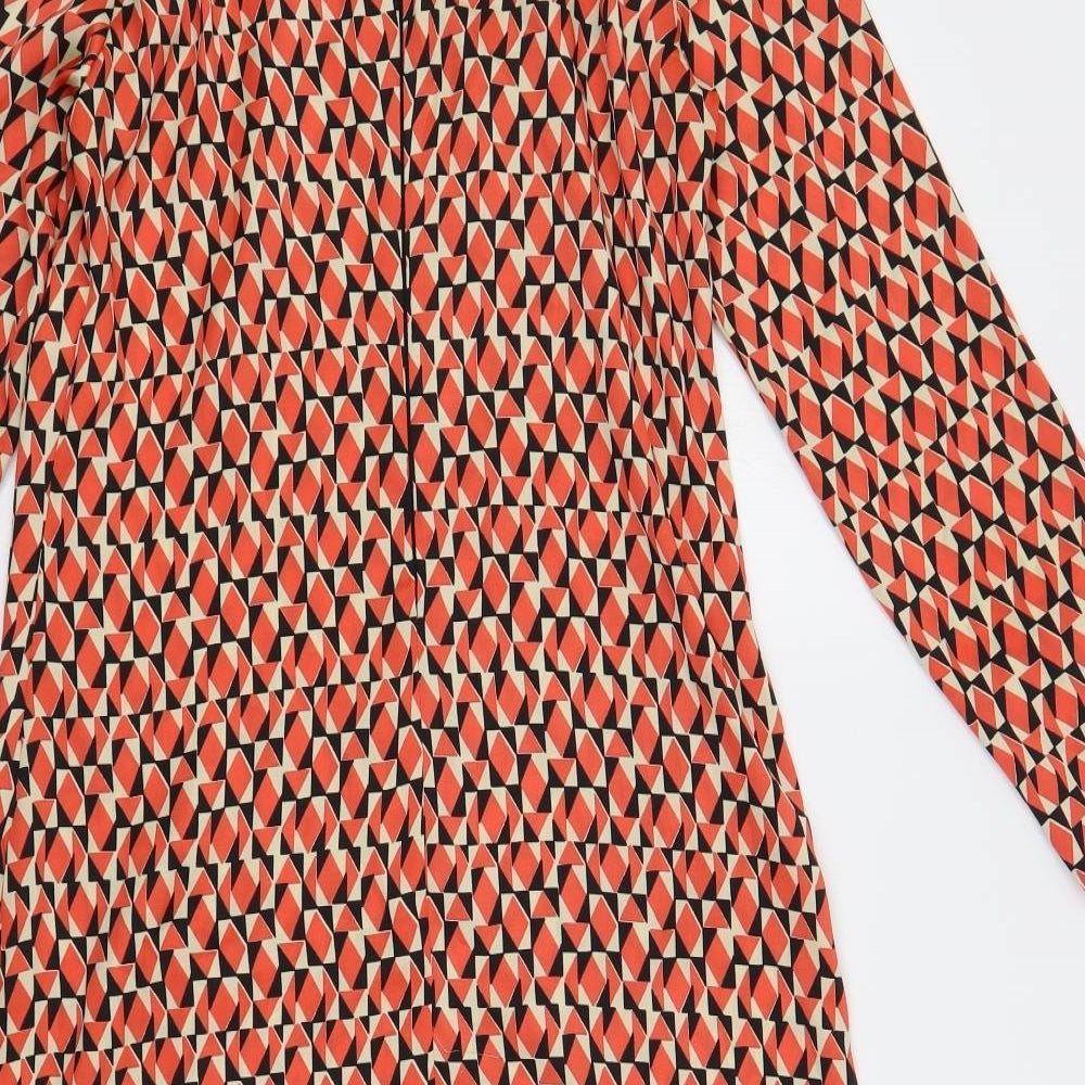 United Colors of Benetton Womens Red Geometric Polyester Shift Size S Boat Neck Zip
