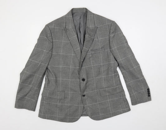 Moss 1851 Mens Grey Plaid Polyester Jacket Suit Jacket Size 44 Regular
