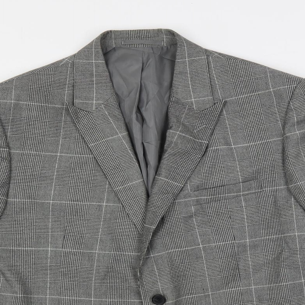 Moss 1851 Mens Grey Plaid Polyester Jacket Suit Jacket Size 44 Regular