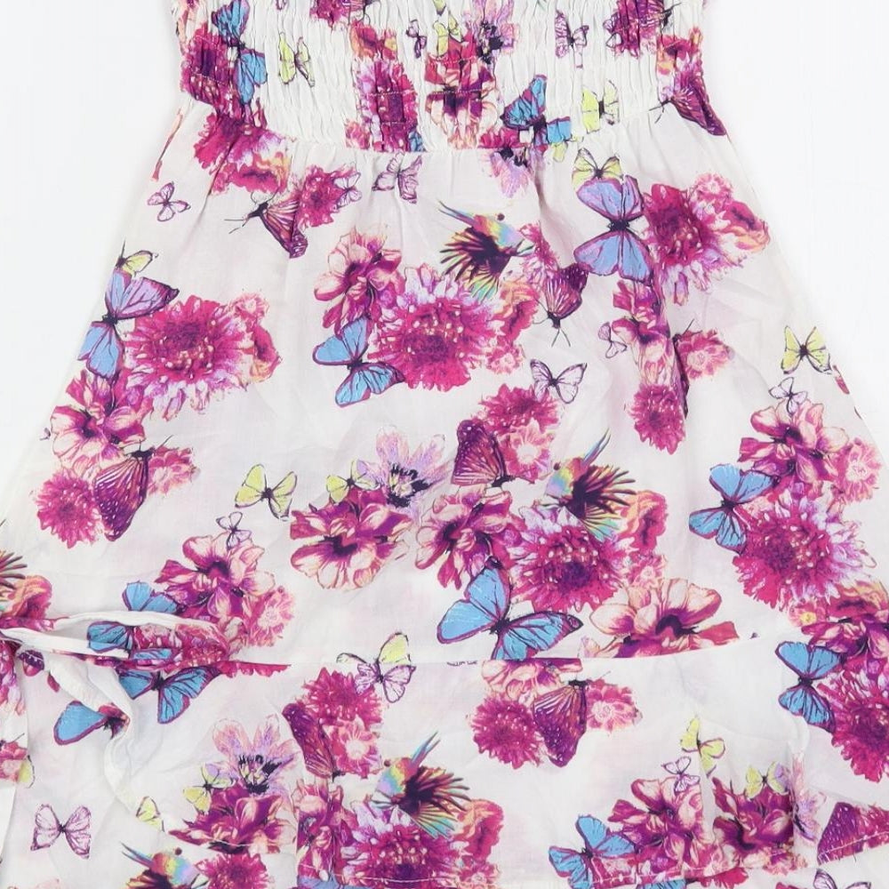 NEXT Womens Multicoloured Floral Cotton Mini Size 8 Off the Shoulder Pullover - Shirred Strapless